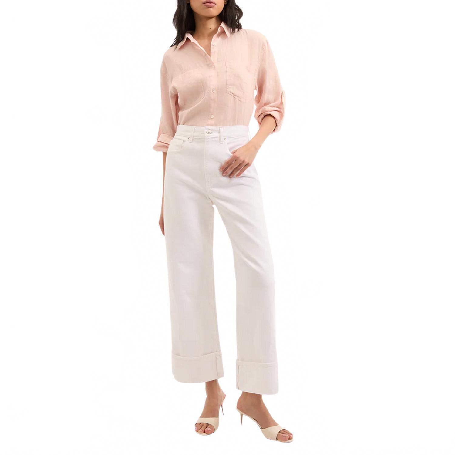New Veronica Beard Taylor Cuffed Cropped Wide-Leg Jeans In White